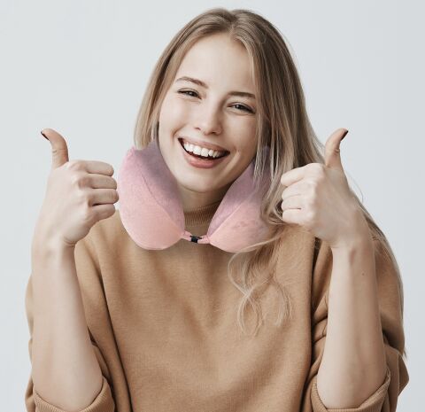 VISCOHAPPY Ortopedik Visco Seyahat Boyun Yastığı                                                                 Hafızalı Sünger, Çıkarılabilir Kılıf (PUDRA PEMBE)