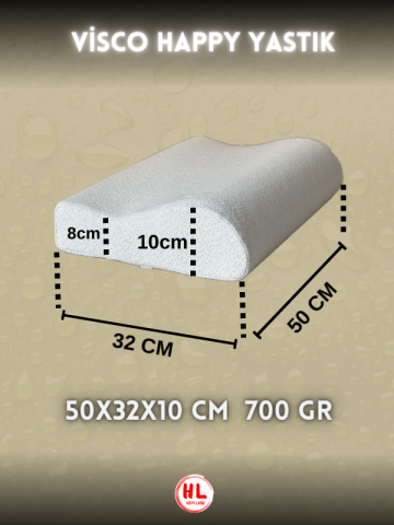 VİSCOHAPPY Boyun Destekli Medikal Ortopedik Exclusive %100 Visco Yastık 50x32x10-8 Cm BASİC