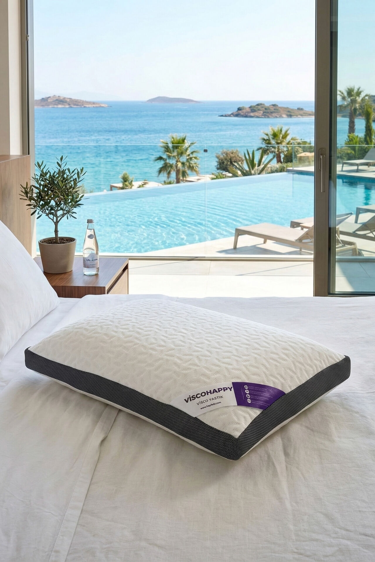 VİSCOHAPPY Auraluxe Visco Ortopedik Yastık %100 Dökme Kalıp Hafızalı Sünger 40x60x15 cm Klima Etkili Nefes Alabilen Kumaş.