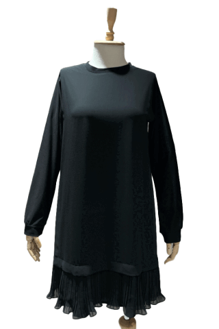 Pileli İçlik Tunik Siyah