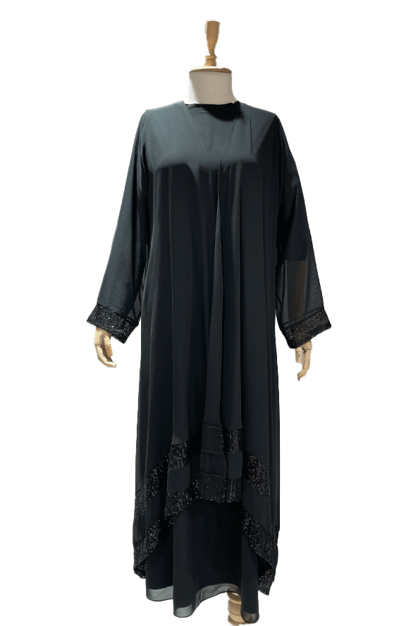 Payet Detaylı Tül Ceket Uzun Elbise Siyah