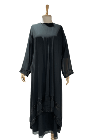 Payet Detaylı Tül Ceket Uzun Elbise Siyah