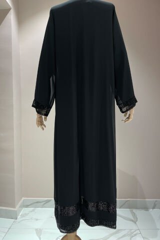 Payet Detaylı Tül Ceket Uzun Elbise Siyah