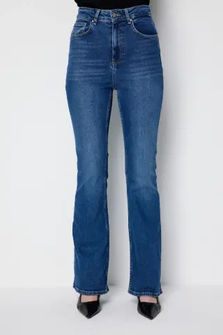 Ekol İspanyol Paça Beş Cep Kot Pantolon Blue