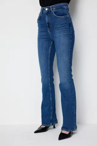 Ekol İspanyol Paça Beş Cep Kot Pantolon Blue
