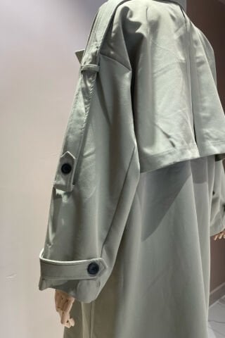 Oversize Kesim Düğme Detaylı Trençkot Haki