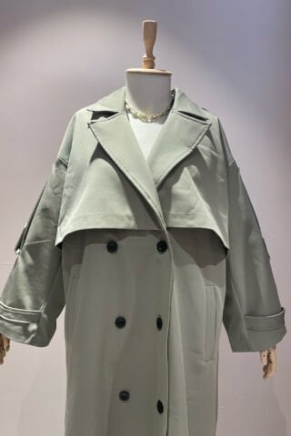 Oversize Kesim Düğme Detaylı Trençkot Haki