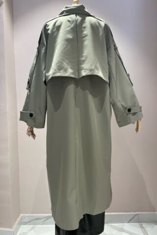 Oversize Kesim Düğme Detaylı Trençkot Haki