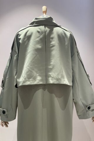 Oversize Kesim Düğme Detaylı Trençkot Haki