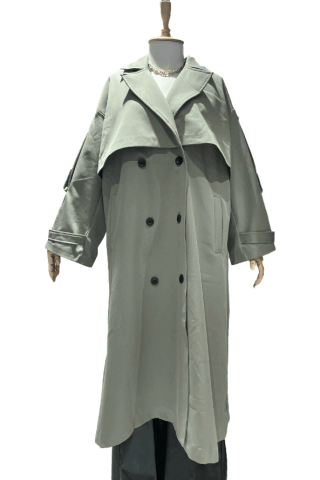 Oversize Kesim Düğme Detaylı Trençkot Haki