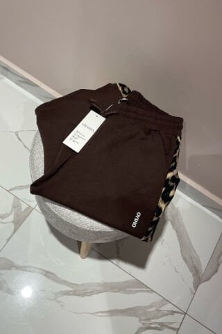 Oysho Düz Kesim Leopar Desen Eşofman Altı Kahverengi