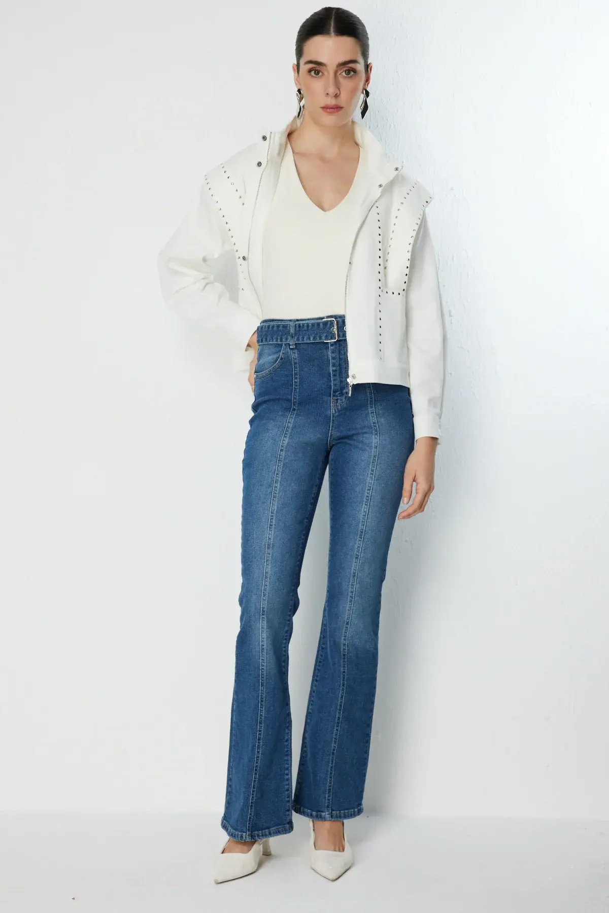 Ekol Kemerli İspanyol Paça Kot Pantolon 40 - BLUE