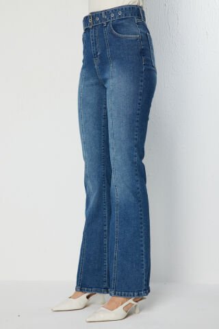 Ekol Kemerli İspanyol Paça Kot Pantolon 40 - BLUE