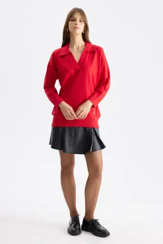 On Polo Yaka Truvakar Kol Triko Kazak KIRMIZI - XL