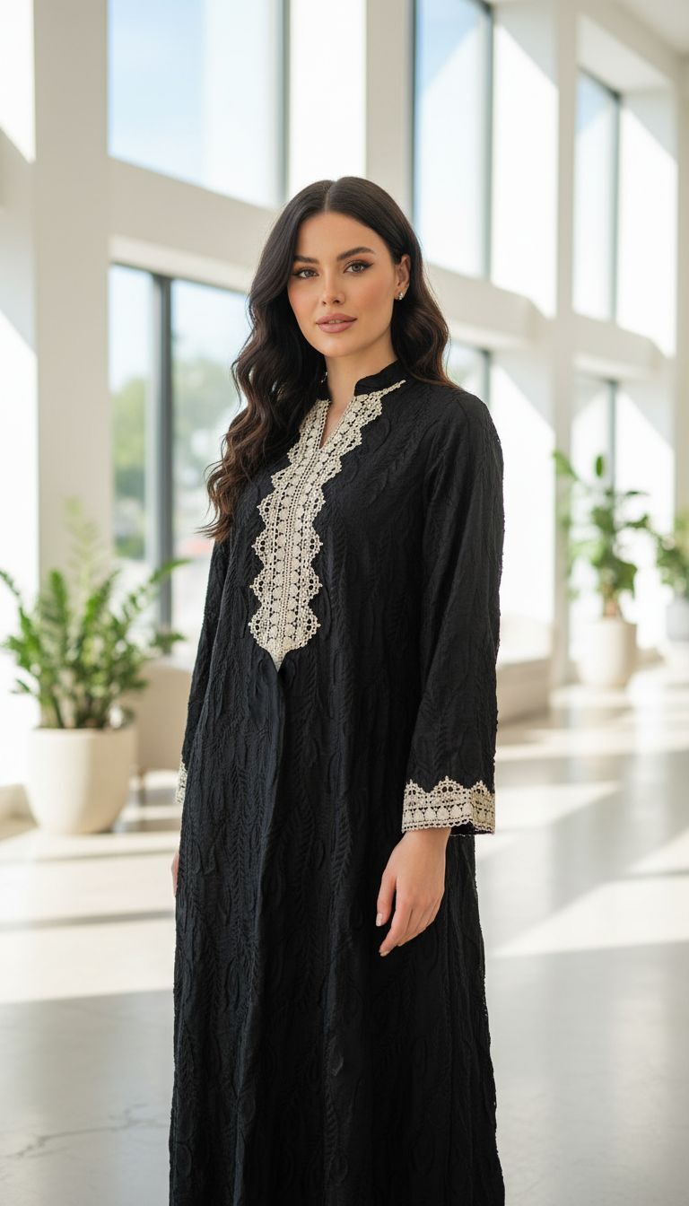 Gold Nakışlı Astarlı Abaya SİYAH - S