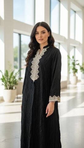 Gold Nakışlı Astarlı Abaya