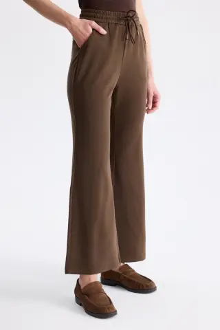 On Beli Lastikli İspanyol Paça Pantolon Kahve