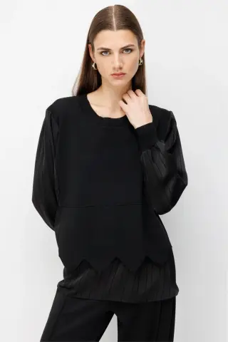 On Mix Kumaş Beli Lastikli Bluz