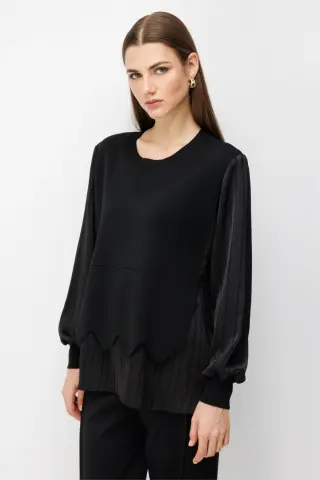 On Mix Kumaş Beli Lastikli Bluz