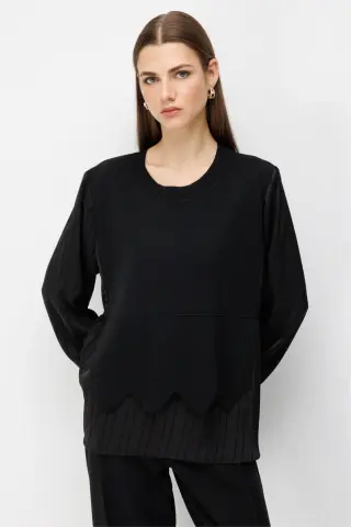 On Mix Kumaş Beli Lastikli Bluz