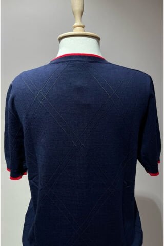 Bisiklet Yaka Düz Triko Lacivert