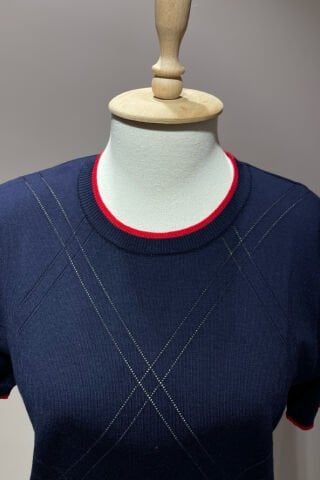 Bisiklet Yaka Düz Triko Lacivert