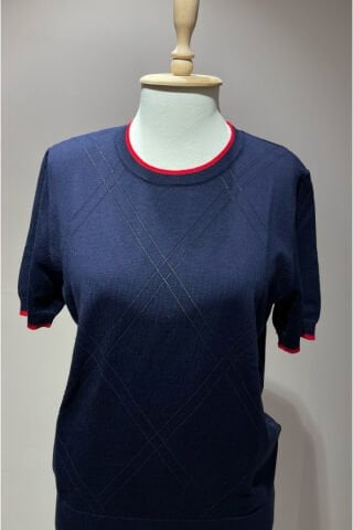 Bisiklet Yaka Düz Triko Lacivert