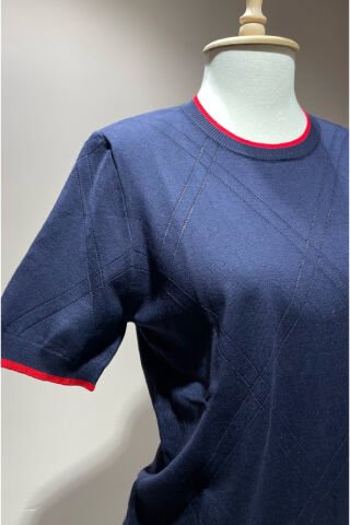 Bisiklet Yaka Düz Triko Lacivert