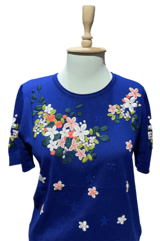 Çiçek Nakışlı Taş İşlemeli Triko Parlement