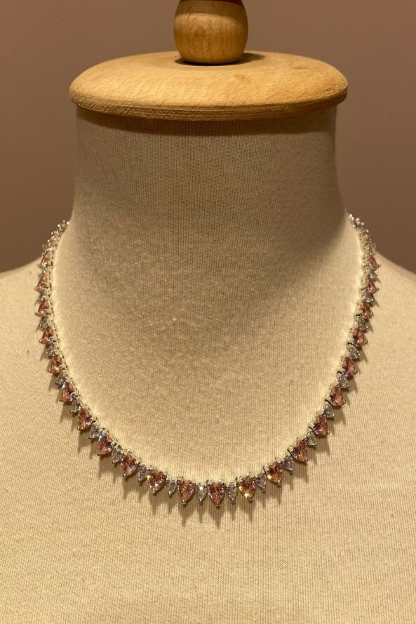 Özel Tasarım Gümüş Pembe Karışımı Kolye