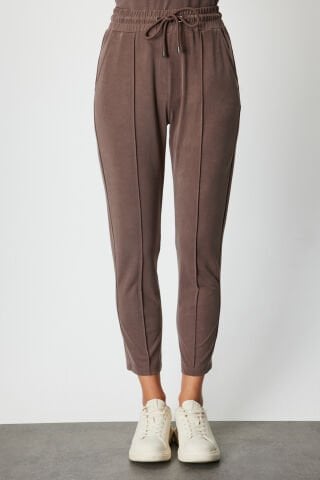 On Beli Lastikli Çimalı Eşofman Altı Kahve