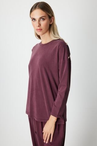 On Omzu Düğme Detaylı Bluz Bordo