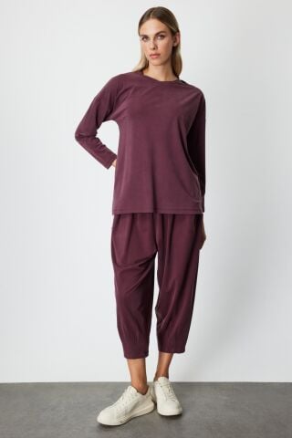 On Omzu Düğme Detaylı Bluz Bordo