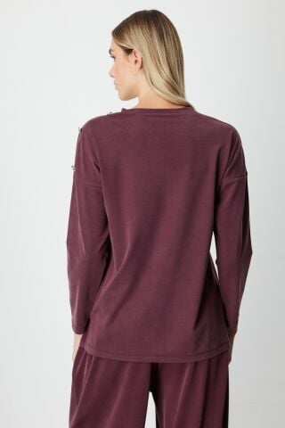 On Omzu Düğme Detaylı Bluz Bordo