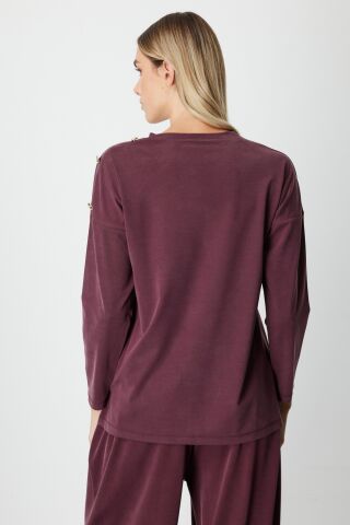 On Omzu Düğme Detaylı Bluz Bordo