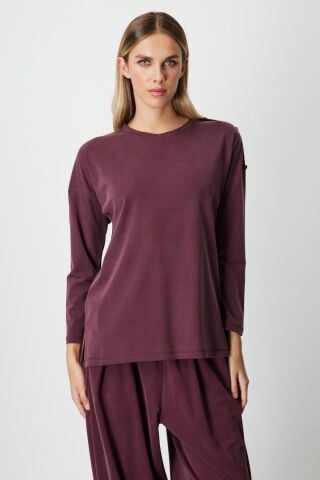 On Omzu Düğme Detaylı Bluz Bordo