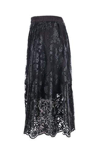 Ekol Çiçek Desenli Dokuma Etek Siyah