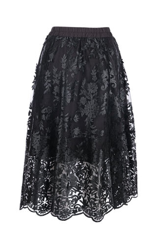 Ekol Çiçek Desenli Dokuma Etek Siyah