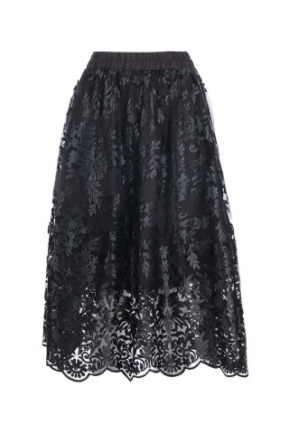 Ekol Çiçek Desenli Dokuma Etek Siyah