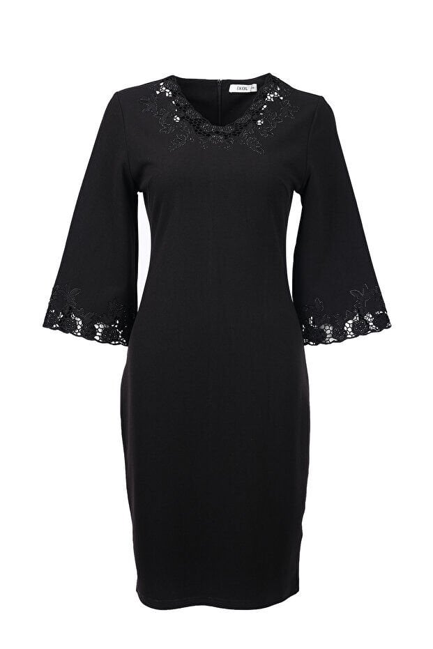 Ekol Dantelli Midi Elbise