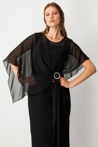 Ekol Kalın Askılı Broşlu Maxi Elbise Siyah