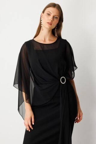 Ekol Kalın Askılı Broşlu Maxi Elbise Siyah