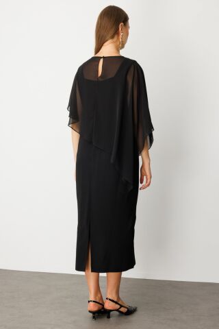 Ekol Kalın Askılı Broşlu Maxi Elbise Siyah