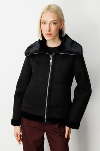 Ekol İçi Peluşlu Güderi Mont SİYAH