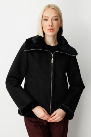 Ekol İçi Peluşlu Güderi Mont SİYAH