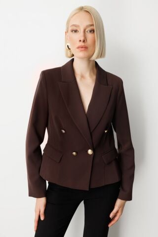 Ekol Kruvaze Yaka Vatkalı Ceket Kahve