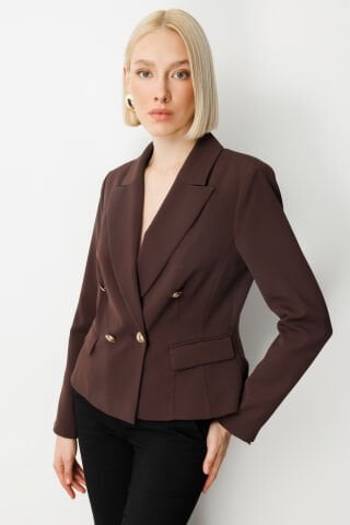 Ekol Kruvaze Yaka Vatkalı Ceket Kahve