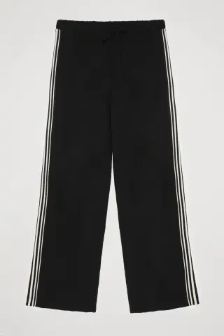 QUZU Çift Şeritli Beli Lastikli Pantolon Siyah