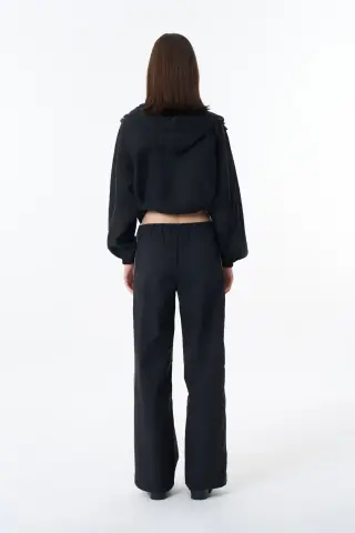 QUZU Çift Şeritli Beli Lastikli Pantolon Siyah