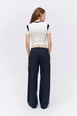 Quzu Şerit Yazı Detaylı Boxer Bel Pantolon Lacivert